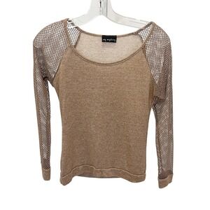 Vintage Y2K Say Anything Tan Marl Knit Mesh Long Sleeve Top Small USA Made